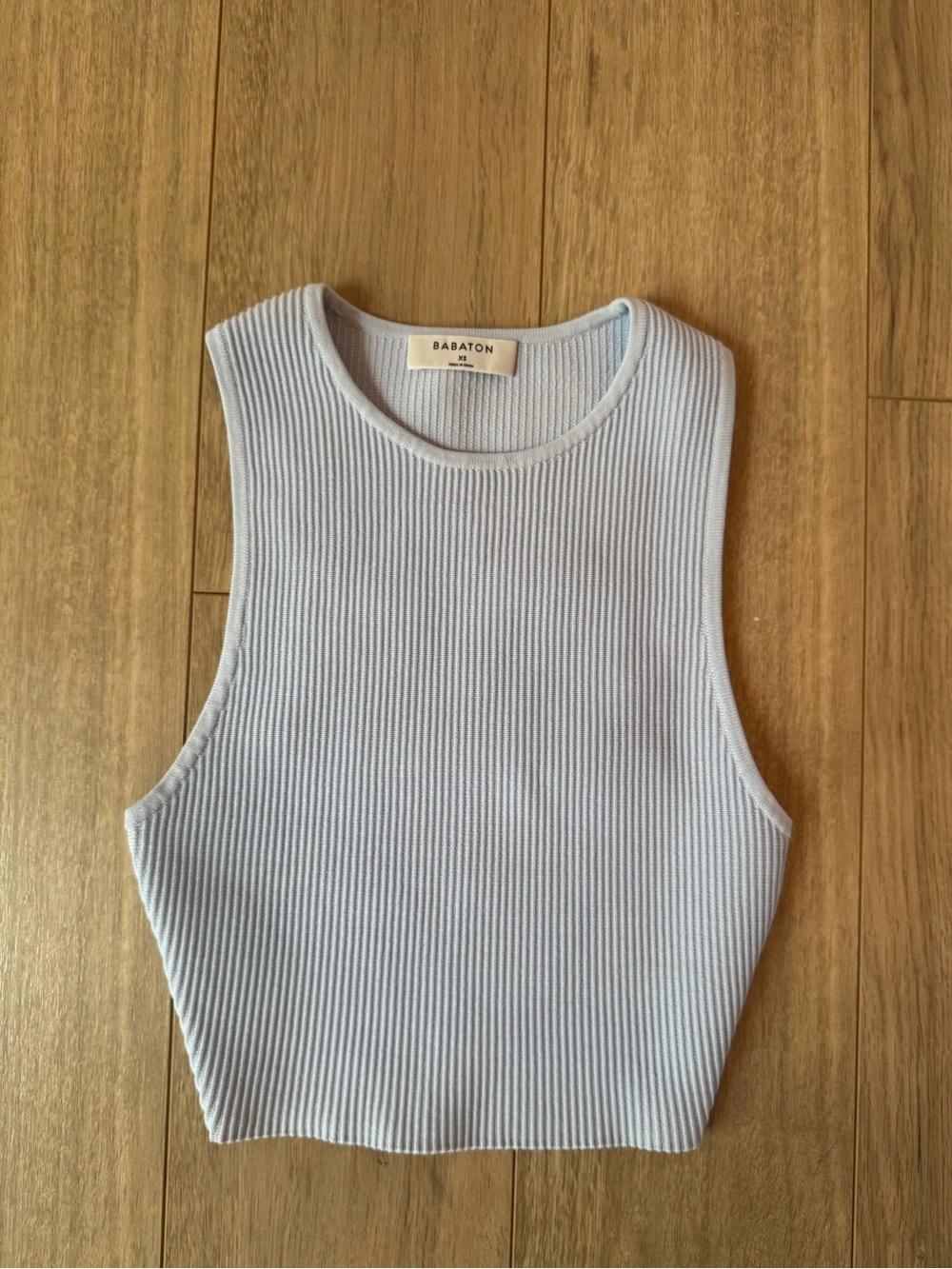 Babaton Light Blue Sculpt Knit Crop Top